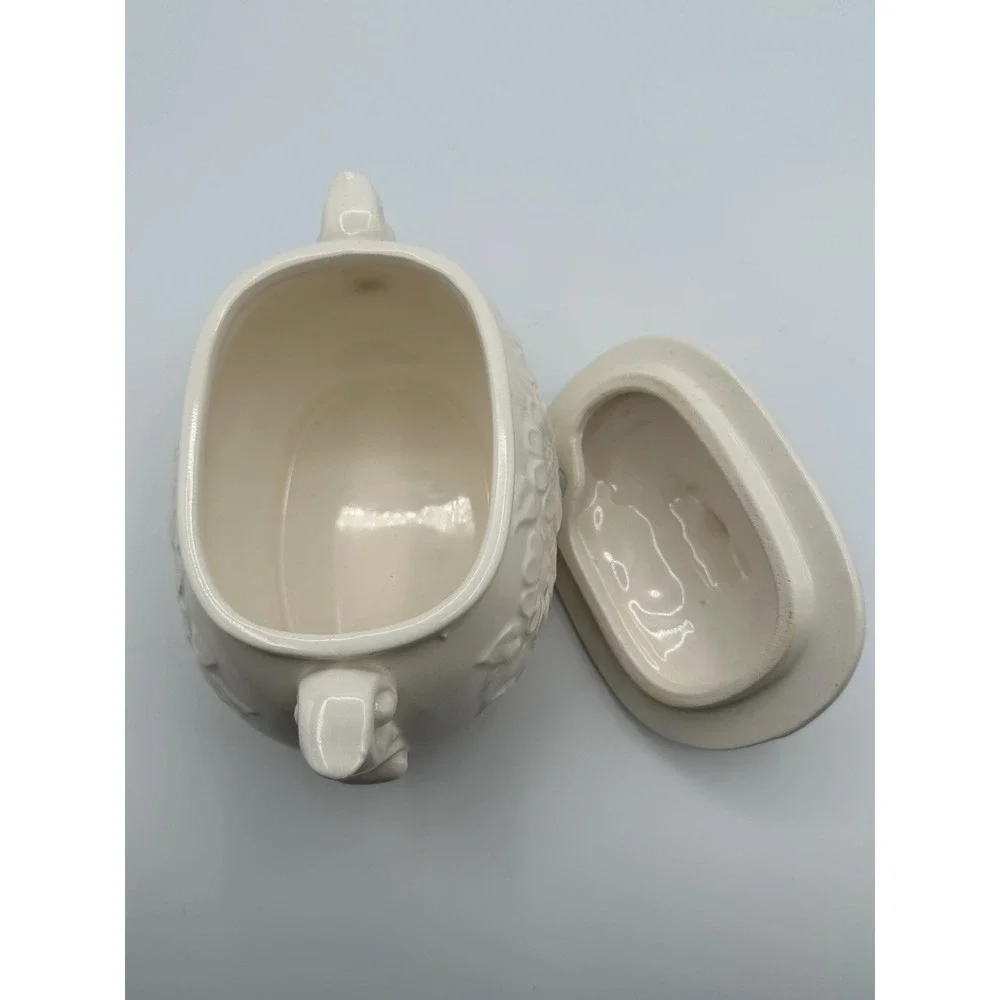 Himark Japan MCM White Soup Tureen Gravy Boat Embossed Floral Ceramic with Lid